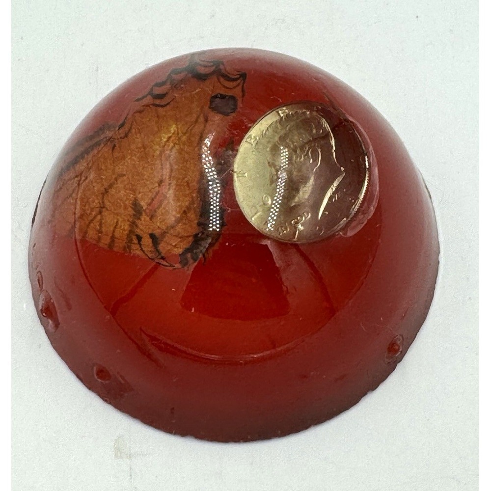 Red Art Dome Paperweight w/ Embedded Kennedy Half Dollar & Butterfly